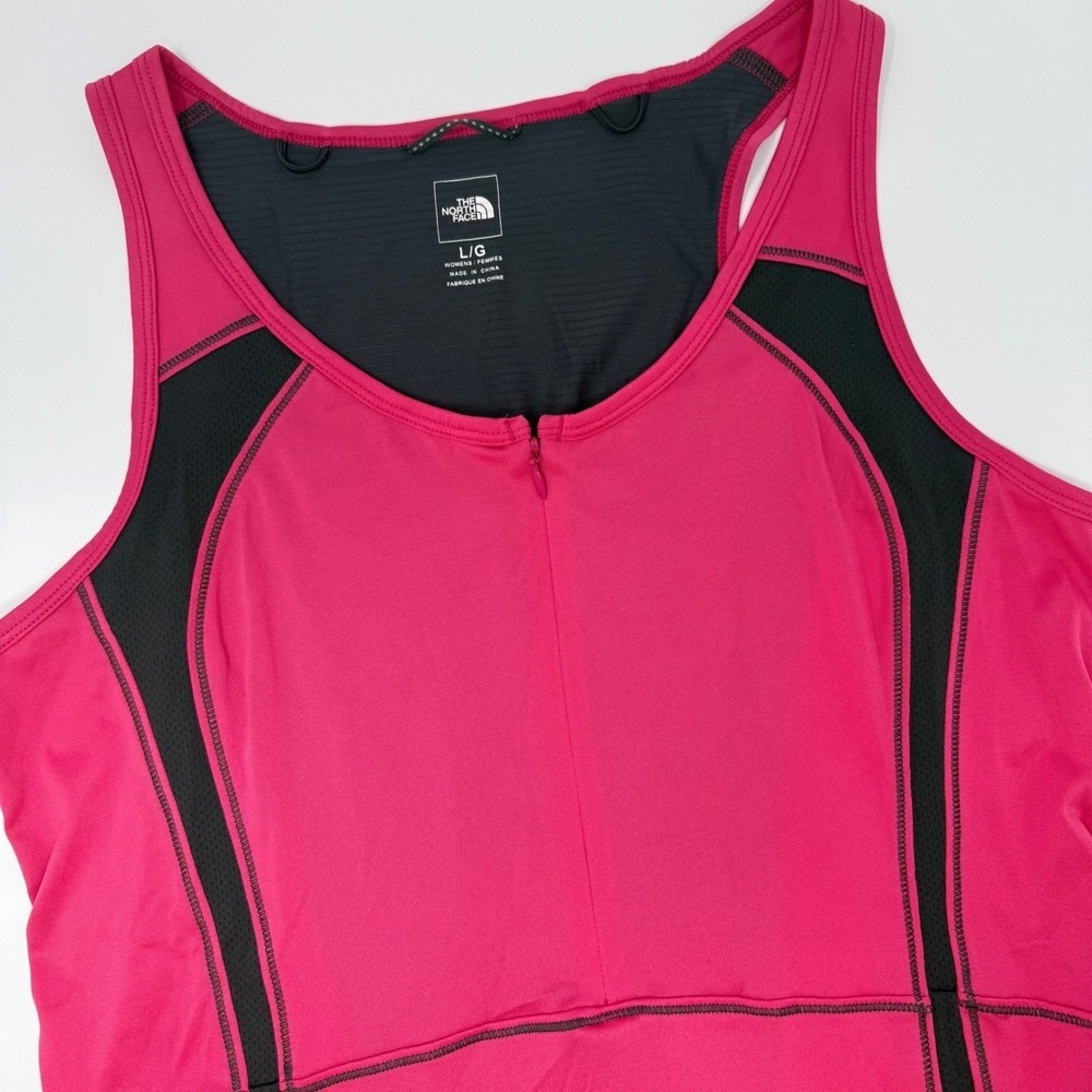 The North Face Womens Large Pink Black Cycling Tank Top Jersey Partial Zip